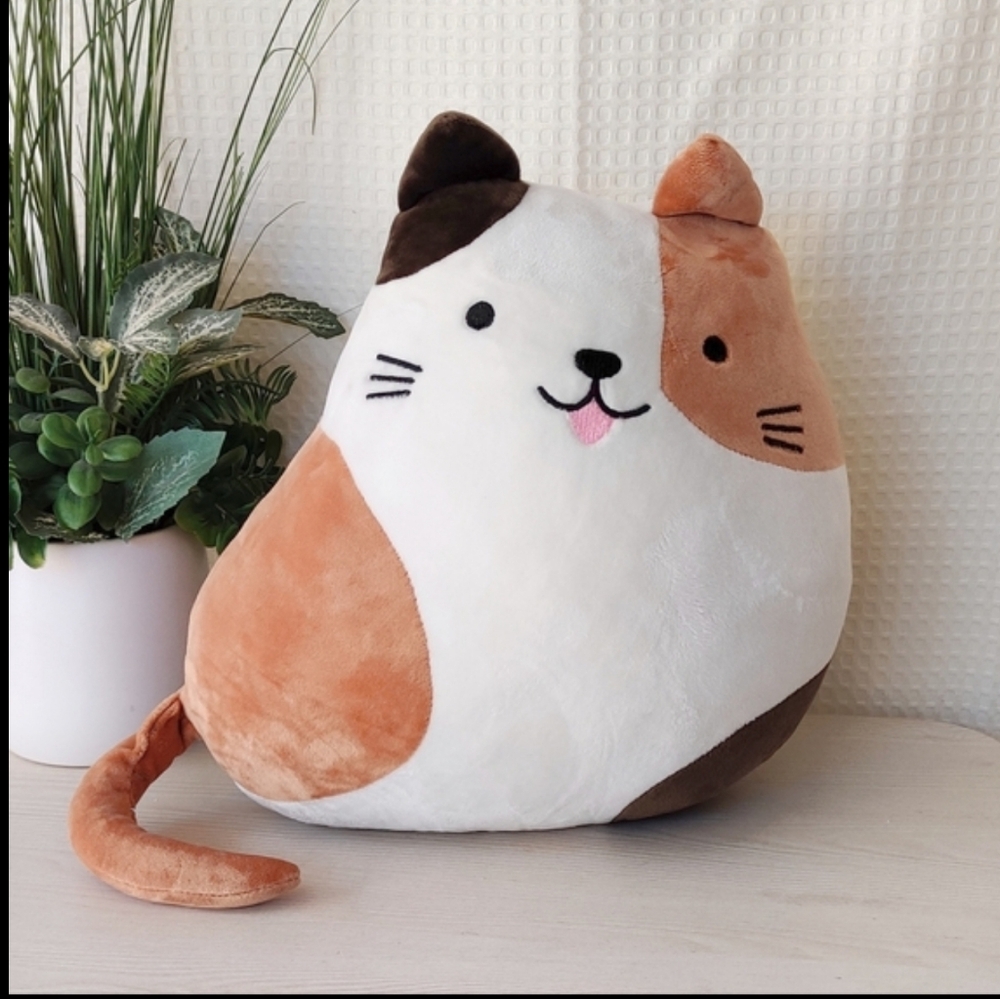 Daiso Calico Soft Plush Cat Hug Pillow 12"
